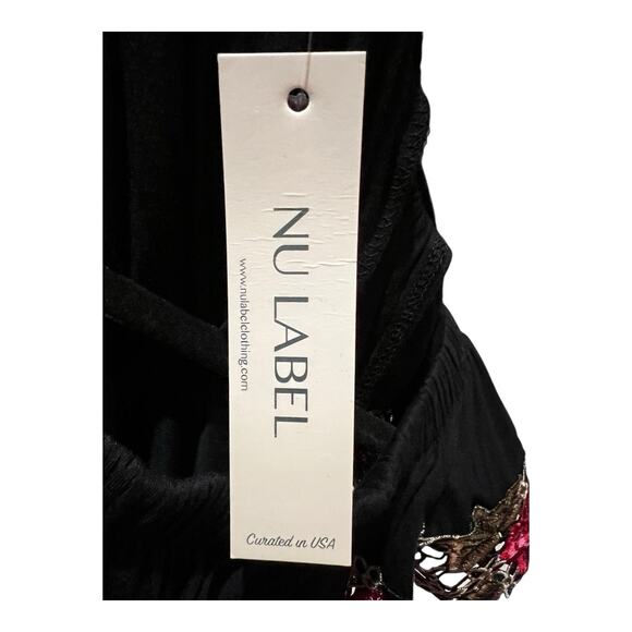 Y2K 90s Black & Red Rose Lace Slinky Off Shoulder Top & Pants Whimsigoth Size M - Picture 15 of 16